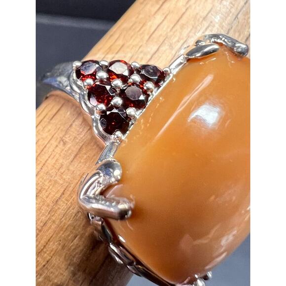 NEW Caramel Opal and garnet sterling silver ring size 7 - Picture 10 of 16